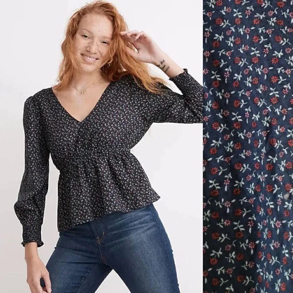 Madewell Tie-Back Peplum Top in Campden Daisies XL NWT $88